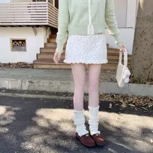 ドット柄フリル付きハイウエスト半身スカート【秋用・Aライン・カジュアル】
