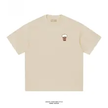 ミルクティーキャラクターの左胸プリント半袖Tシャツ【男女兼用・ゆったりデザイン】