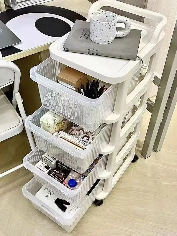 移動可能な多段式収納キャビネット：リビング・寝室用の引き出し付き収納解決策