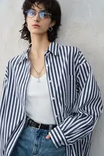 長袖 青いストライプシャツ【女性用・フィット・春秋用】