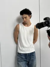 極上の柔らかさ コットン混紡クールフィット タンクトップ【全体リブ編み・背中セパレートデザイン】