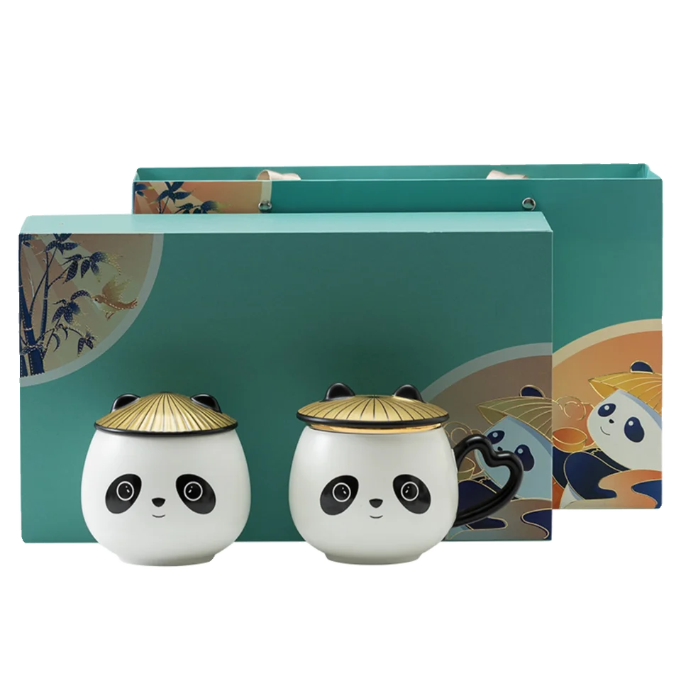 熊猫デザインの陶製茶葉缶【ギフト用・紅茶・緑茶・白茶・花茶対応・空の包装ボックス】
