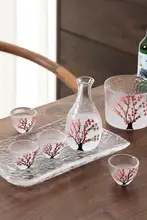 桜デザインのガラス清酒ポット＆カップセット【家庭用・熱燗用・2点セット】