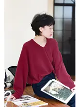 全山羊绒 Vネックニットセーター【厚手・パープル・レディース・バルーンシルエット】