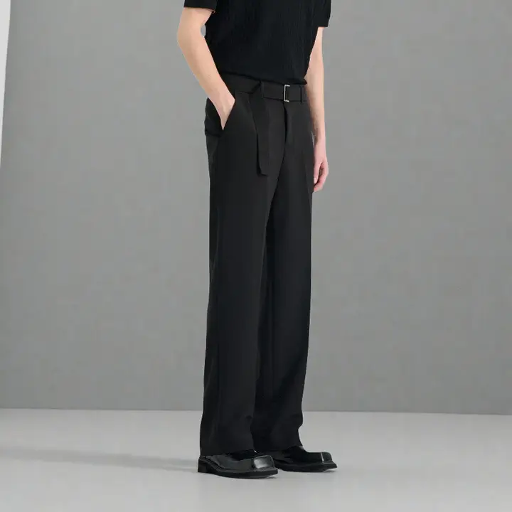 夏用 メンズブラックストレッチパンツ【ルーズフィット・レトロ気質・カジュアルウエア】