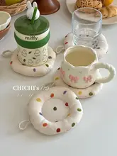 カラフルドット柄コースター【耐熱・麻素材・飾り紐付き】