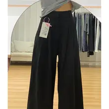 大きいサイズ ブラック ルーズフィット テクスチャー感のある ストレートデニムパンツ【ハイウエスト・ワイドレッグ・夏用】