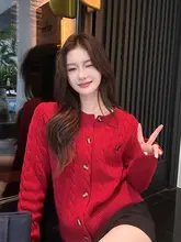 梅子熟了 100%ウールクルーネックニットカーディガン【無地・春用・シンプルデザイン・女性用】