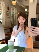 チェック柄レトロデザインのフリル付きキャミソールワンピース【フィット・夏用・中丈】
