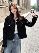 黒色の雰囲気漂うベルベットフリンジジャケット【女性用・韓国風】