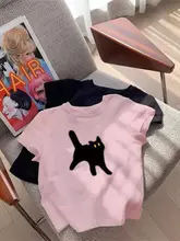 デザイン性がある猫プリントTシャツ【綿素材・ゆったりシルエット・夏用】