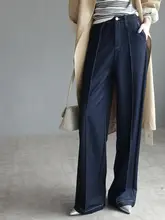 Warmo 高腰ストレートパンツ【深青・女性用・フィット・ロング丈】