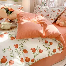 レトロな田園風デザインの小石榴柄全棉四点セット【ダブルサイズ・ベッドシーツ・布団カバー用】（セットアップ対応）