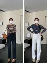 スリムデザインのデニムパンツ【女性用・ストレート・ハイウエスト・細身・春夏用】