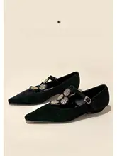 真皮製 フランス風 ヴィンテージデザインのマリージェーンシューズ【夏用・先細り・フラット】