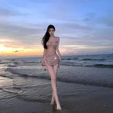 ビキニ【純欲セクシー・水晶装飾・三点セット・リゾート・温泉用】（セットアップ対応）
