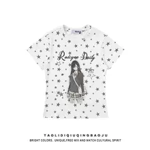 二次元キャラクター印刷短袖Tシャツ【  星柄・グレー・フィットデザイン】