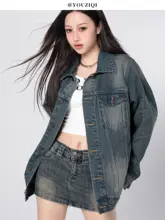 YOUZIQI デニムジャケット【レトロブルー・春秋用・ルーズフィット】