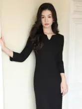 大人の女性向けスタイル！長袖タイトスカートワンピース【秋用・エレガント・ヘプバーン風】