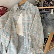 大きいサイズのグリーンチェック純綿シャツジャケット【春用・カジュアル・中長丈・日焼け対策】