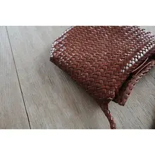 フランス風ヴィンテージ本革編み込みショルダーバッグ【イエロー・ブラウン】