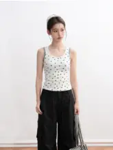 白色の偽二重デザインノースリーブキャミソール【夏用・ワイドストラップ・インナーにも最適】