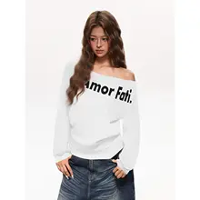 カラー切り替えオフショルダー長袖Tシャツ【秋用・女性・カジュアルデザイン】（セットアップ対応）
