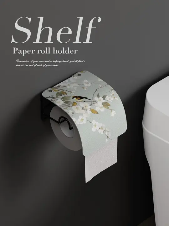 花鳥デザインの壁掛けトイレットペーパーホルダー【穴あけ不要・洗面所用】