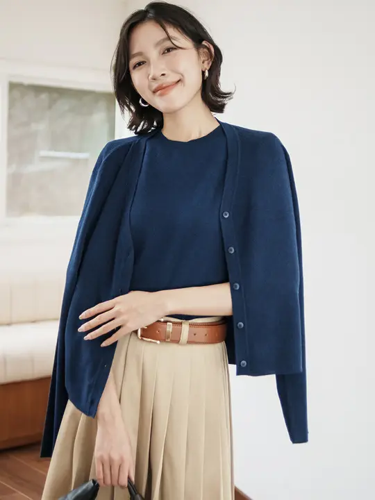 LUKA 高品質ニットカーディガン＆Tシャツ2点セット【秋季用・短袖・レディース】