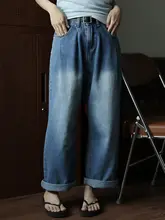 レトロブルーのハイウエストワイドレッグデニムパンツ【カジュアル・ストレート】