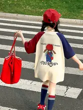 プリンセスデザインの女児用短袖Tシャツ【カートゥーン・ルーズフィット・肩掛けスタイル】（セットアップ対応）