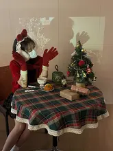 テーブルクロス クリスマス デコレーション インスタ映え ヴィンテージ チェック柄 長方形 丸型 センターテーブル