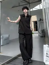 夏用ハーフジップタンクトップとワイドパンツのメンズカジュアルウェア（セットアップ対応）