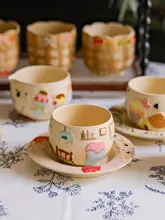 可愛いアートデザインの陶製コーヒーカップ【高いデザイン性・家庭用】