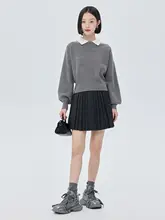 羊毛ブレンド ショートスリーブニットセーター【ピップワイド・ポログレー・秋冬用】