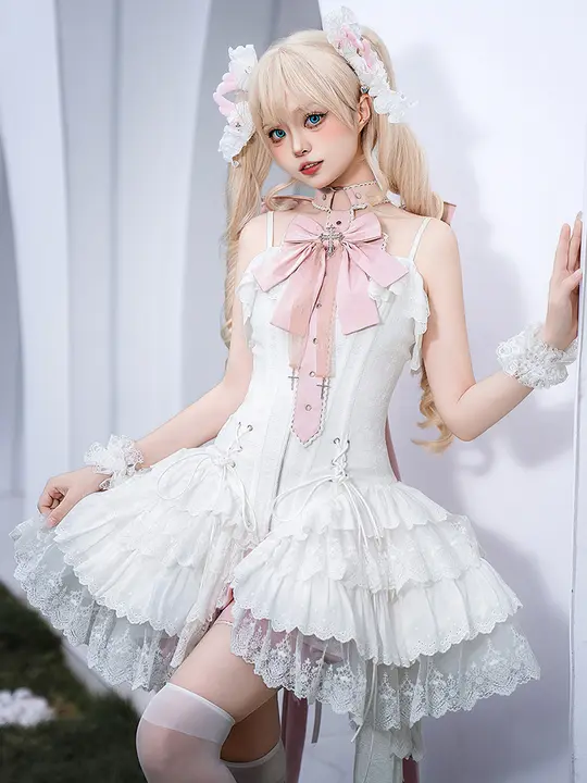 夢のような蝶の言葉！ロリータスタイルのバレエ風ワンピースドレス【プリンセスライン・肩紐デザイン】（セットアップ対応）