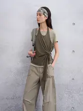 おしゃれで快適！ショート丈ツイストデザインTシャツ【夏用・カジュアル・スポーツ対応】（セットアップ対応）