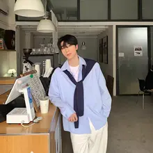 ストライプ柄襟付きシャツ【長袖・メンズ・春秋用・ゆったりデザイン】