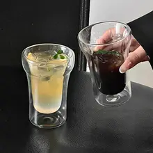 シンプルな二重構造の耐熱透明ガラスカップ【コーヒー・ジュース・ミルク・ティー用】