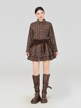 春先にぴったり！大きいサイズのフレンチスタイルワンピース【長袖・ウエストマーク・Aライン・ショート丈】