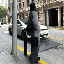 高身長向けロングデニムパンツ【ハイウエスト・スリム効果・ルーズフィット・秋冬用】（セットアップ対応）