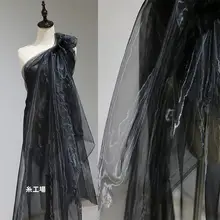 黒色オーガンジー透け感のあるファンタジースカート用生地【高級感ある軽やかさ】