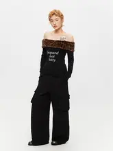 アメリカンスタイルのヒョウ柄オフショルダーロングスリーブTシャツ【秋用・セクシー・フィット感】