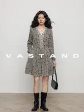 Aラインワンピース レディース 長袖 水玉柄 Vネック シンプル 着痩せ きれいめ カジュアル 秋 「vastand」