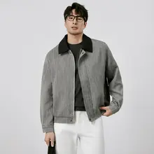 秋冬用 メンズ高品質ヘリンボーン柄カラーブロックショートジャケット【カジュアル・着回し便利】