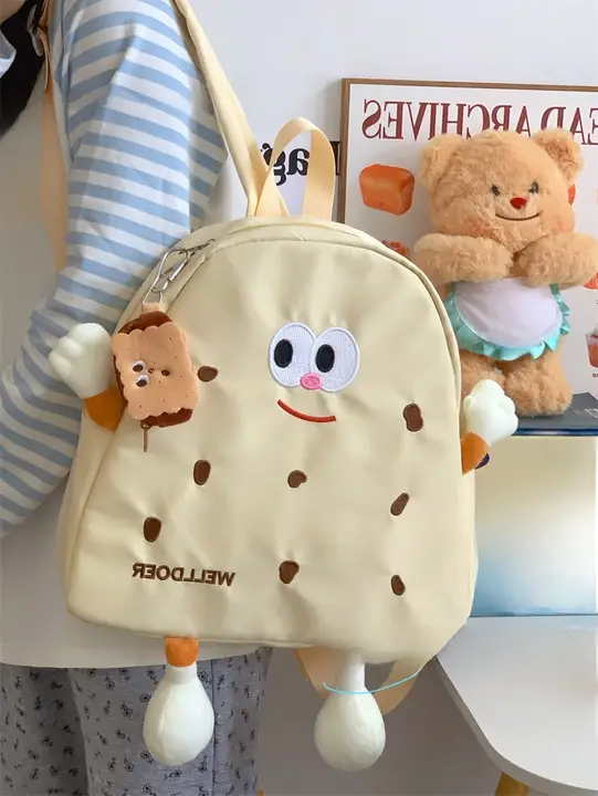 かわいいクッキー柄の小型リュックサック【キャンバス・カートゥーンデザイン・女子向け】