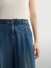 復古デザインのワイドレッグデニムパンツ【刺繍とパッチワーク・ゆったりフィット】（セットアップ対応）