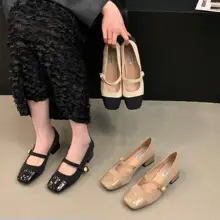 春秋用 マリージェン風 レディース シューズ【クッション性のある太ヒール・レトロデザイン・フラットソール】（セットアップ対応）