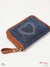 じゃばら カードケース 小銭入れ レディース デニム ハート刺繍 ヴィンテージ 大容量 シンプル 「Momogigi」
