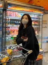 コットン製 アメリカンビンテージ 黒のラウンドネック レディーススウェット【ゆったりオーバーサイズ】